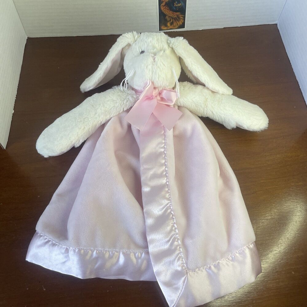 Bearington Baby Collection Pink Plush Satin Bunny Rabbit Security Blanket Soft